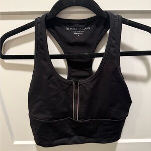 Beyond Yoga Black Racerback Sports Bra Large Front Zip Longline Yoga Bra